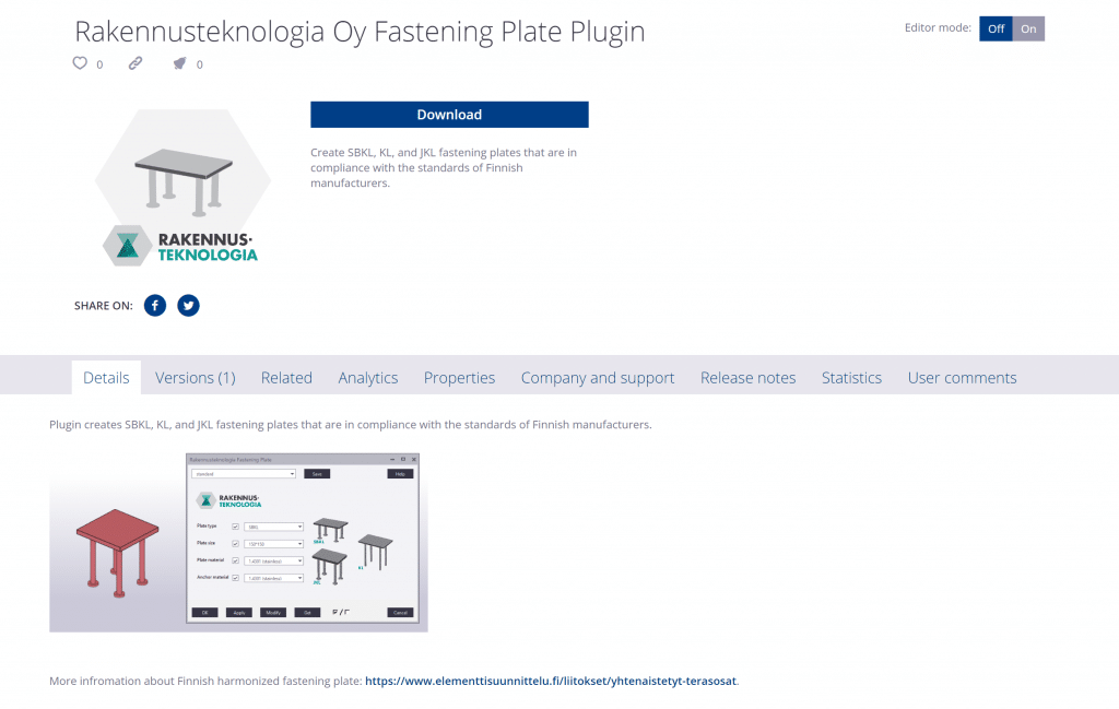 Plugin in Tekla Warehouse