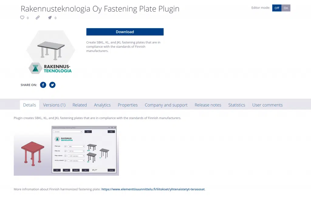 Plugin in Tekla Warehouse
