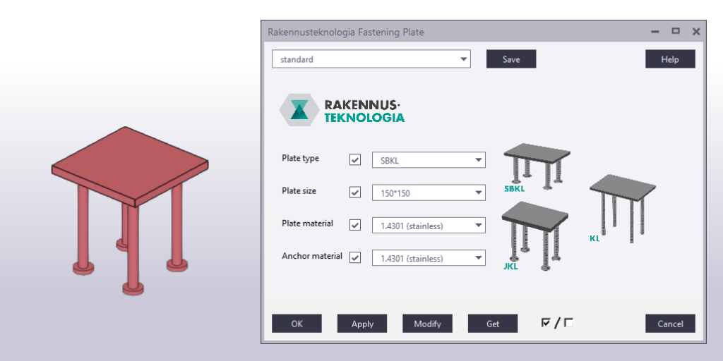 Image of fastening plate plugin in Tekla Structures software