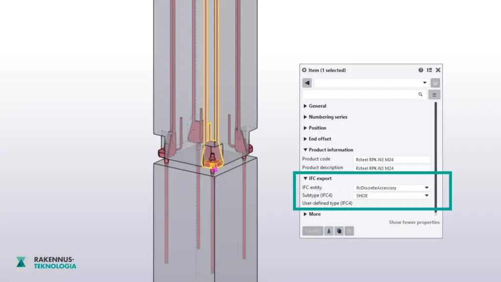 Rsteel pilarikengät ja peruspultit Tekla Structures