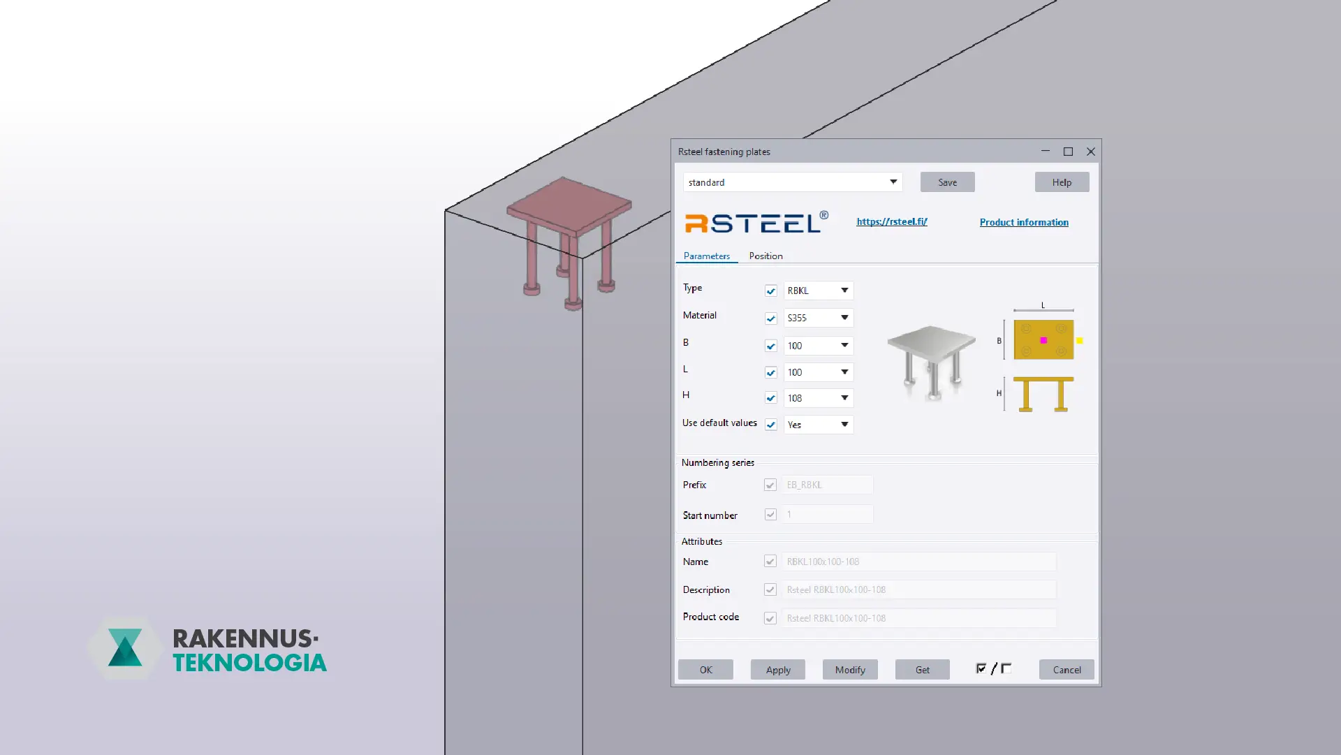 Kiinnityslevy Rsteel Tekla Structures
